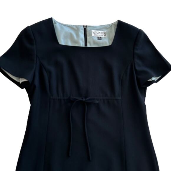 Kasper ASL Dress Dark Navy Square Neck Empire Waist Tie Short Sleeve 6 Petite - Picture 8 of 12